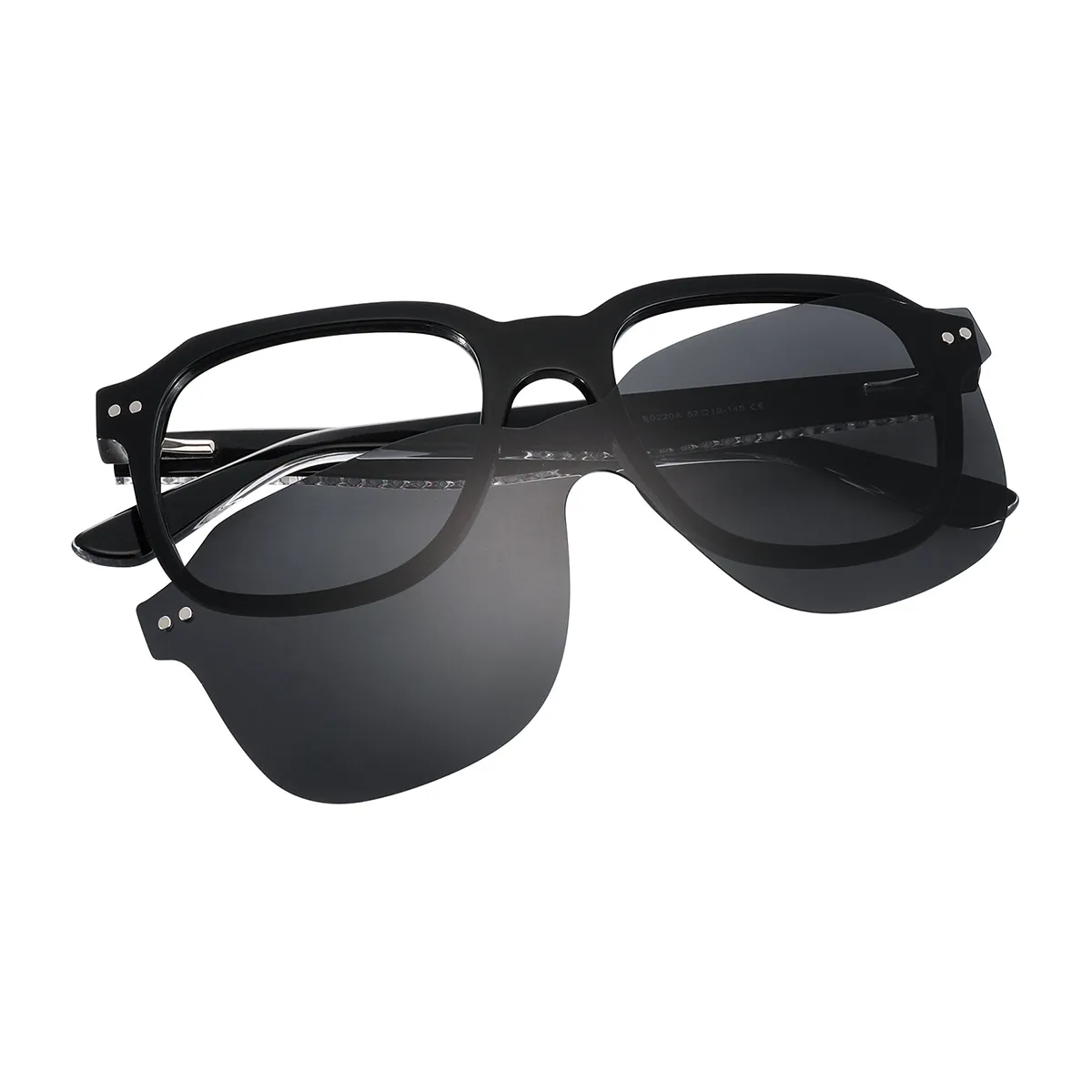 Irwin - Square Black Clip On Sunglasses for Men & Women